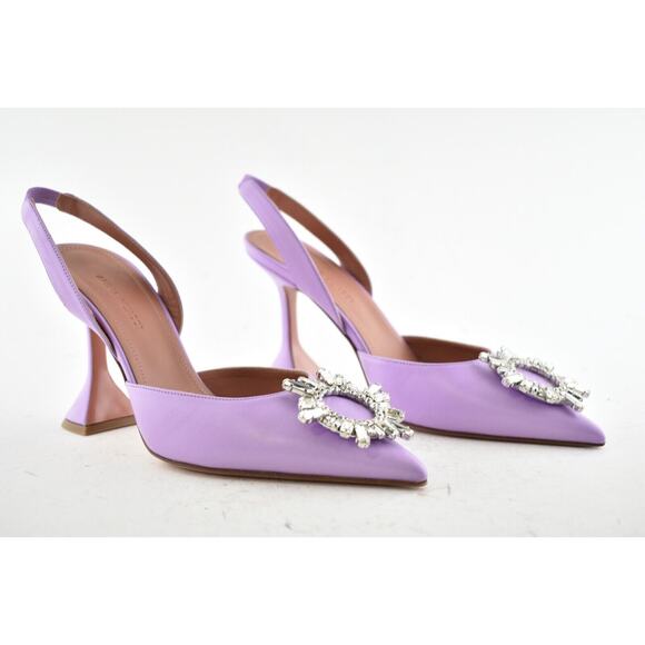 Amina Muaddi 95 Begum Sling Slingback Unicorn Purple Crystal Sandal Heel Pump 36 - Picture 3 of 9